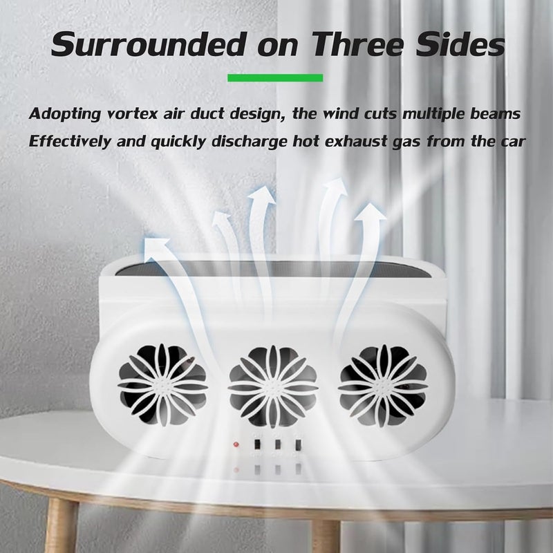 EOHMAK Car Solar Powered Exhaust Fan with Three Air Outlet (White) - Image 4